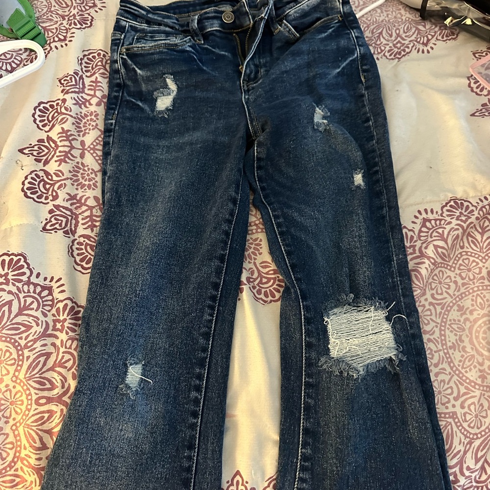 Flying Monkey Dark Blue Distressed Boot Cut Jeans
